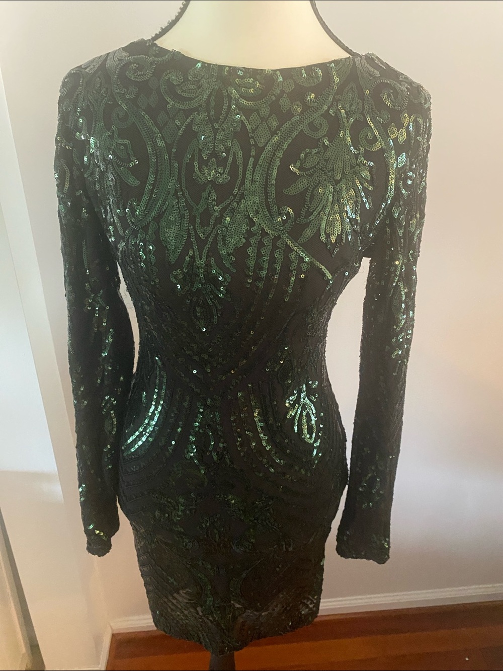 Windsor emerald green sequined draped back dress